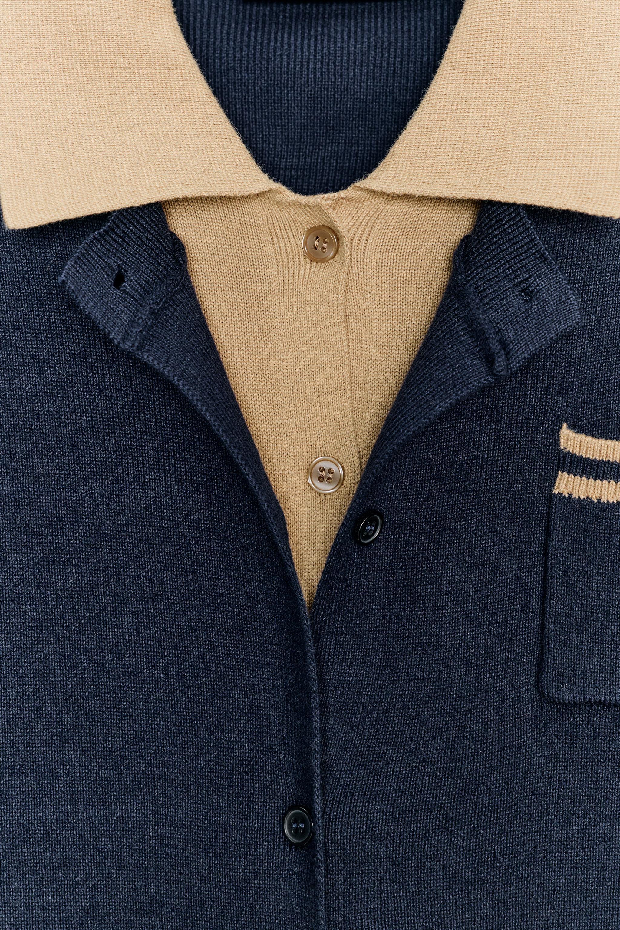 CONTRAST DOUBLE LAYER KNIT POLO CARDIGAN